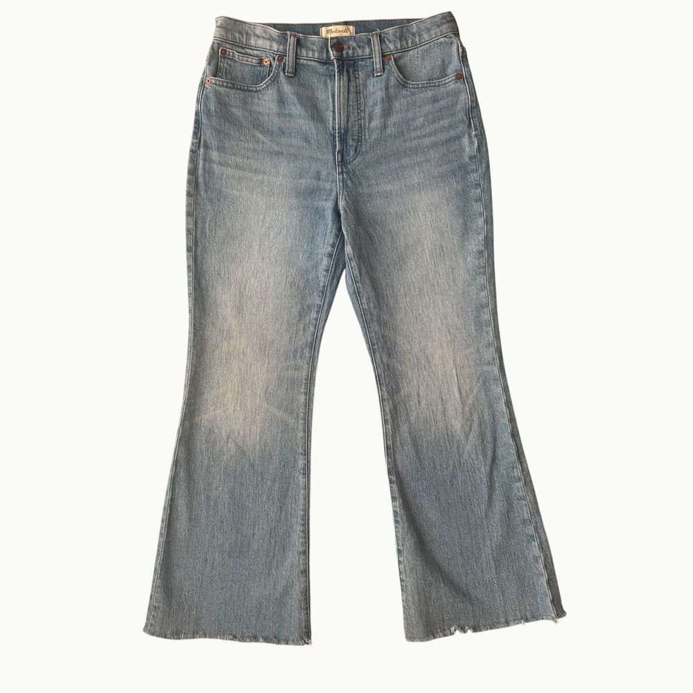 Madewell The Perfect Vintage Flare Jean Cropped High‎ Rise Raw Hem sz 28 30 boho